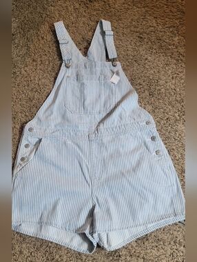 Old Navy Blue & White Striped Short Overalls